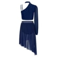 thumbnail image 3 of TiaoBug Women's Lyrical Dance Outfit Rhinestone Crop Top with Asymmetrical Skirt Leotard 2-Piece Contemporary Dancewear Navy Blue M, 3 of 4