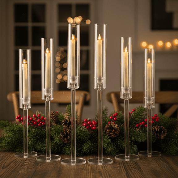 6pcs Clear Acrylic Taper Candle Holders Centerpieces for Wedding,Candlestick Holders for Dining Room Table Decoration(Fit 0.8in LED Candle)