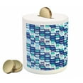 thumbnail image 2 of Blue Piggy Bank, Retro Style Vintage Modern Design with Mosaics and Geometrical Squares, Ceramic Coin Bank Money Box for Cash Saving, 3.6" X 3.2", Pale Blue Dark Blue, by Ambesonne, 2 of 4