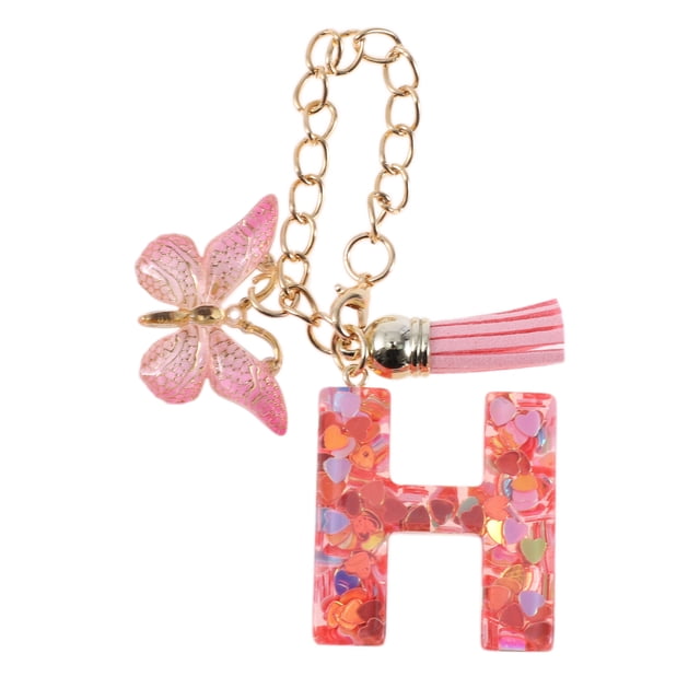 Ofertas Únicas 1 Pc Colgante de Letra H con Lentejuelas en Forma de Corazón y Borlas de Mariposa para Taza de Agua, Colgante de Metal Rosa y Resina