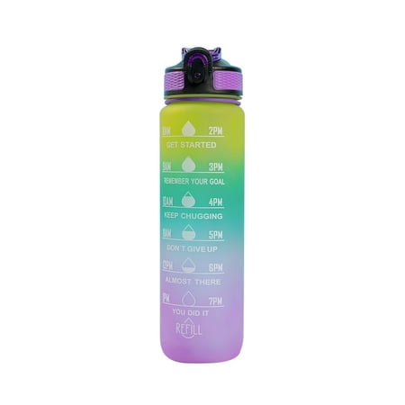 

GEjnmdty 1000ml Water Cup Straw Gradient Color Sport Kettle with Time Marker and Rope (D)