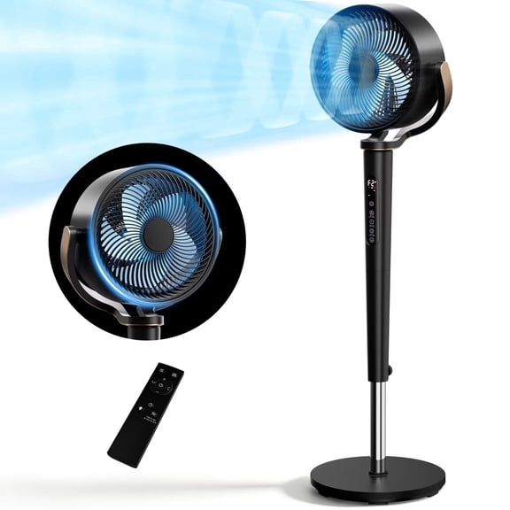 Akires Fan for Bedroom, 120° 120° Oscillating Standing Fan, Air Circulator Fan with Remote, Quiet, 4 Modes, 16 Speeds