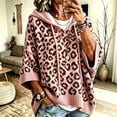 thumbnail image 2 of Lumtrix Womens 3/4 Sleeve Hoodie Knit Pullover Sweater Oversized Leopard Print Poncho Sweatshirts Loose Fall 2026 Winter Pullover Pink XL, 2 of 5