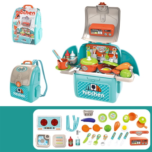 2 in 1 Portable Pretend Play Carry Case Toy Set, Kitchen Beauty Pet Care Tool Shop Multi Theme Role Play Toy, Christmas Birthday Holiday Gift, Educational Imagination Toy for Toddler Boys Girls 3 