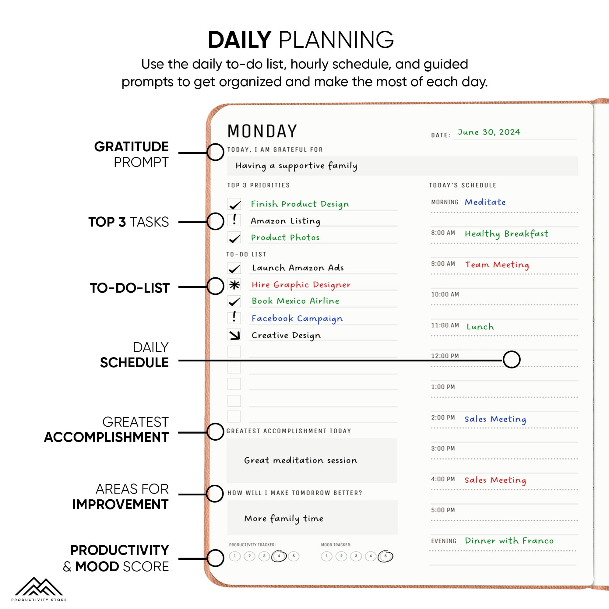 2024 Daily Planner - 6-Month Undated Daily Planner With Daily Tasks, Goals & Schedule - Best Goal Planner For Productivity and Personal Success - A5 5" x 8" Size - Pink - Productivity Store