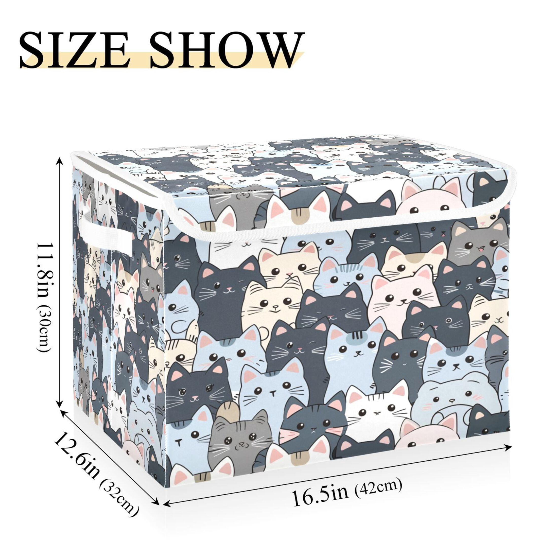 Ryvnso Cute Doodle Cats Large Lidded Foldable Storage Baskets Cubes Boxes Lids Bin for Home