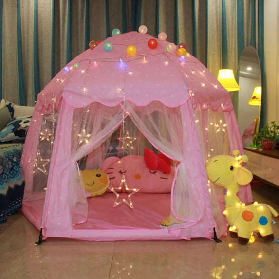 Topcobe Tent for Kids, Pink Princess Castle Play House for Child, Outdoor Indoor Portable Kids Children Play Tent Game Toy House for Girls Birthday Gift (Not Inclulding LED Star Lights)