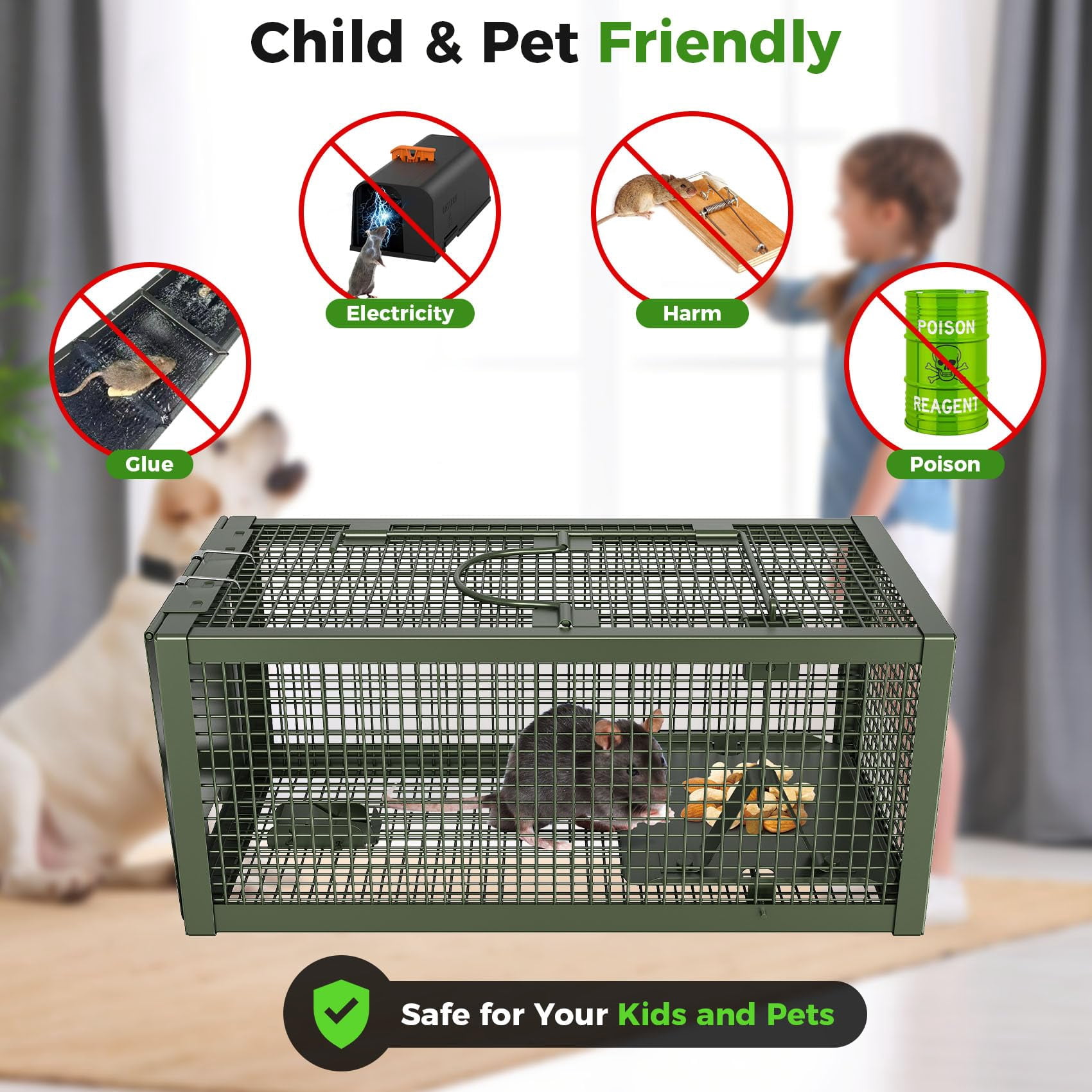 2 Humane Mouse Rat Traps  Mice Chipmunk Squirrel And Other Live Animal Cage Catch Release For Indoor Outdoor-green