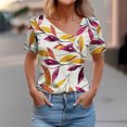 thumbnail image 2 of Quinlirra Women's Tshirts V-Neck Printed T-Shirt Short Sleeve Blouses Dressy Tops Casual Loose, 2 of 5