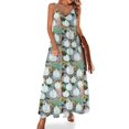 thumbnail image 1 of Vestido sin mangas con ribete azul y loto blanco, ropa para mujer, vestidos estilo coreano, 1 of 7
