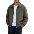 thumbnail image 3 of Jacket for Men Solid Color Long Sleeve Zip Up Regular Fit Casual Turn Collar Lightweight Breathable Daily Outdoor Travel Business Outerwear Coat Tops Army Green,L, 3 of 9