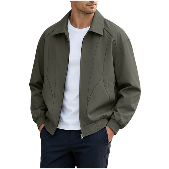 MYAOYI Mens Casual Full Zip Jacket Ribbed Hem & Cuffs Lightweight Spring Top
