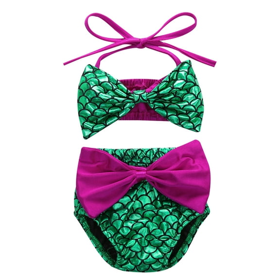 Styles I Love Infant Baby Girl Mermaid Scale Bikini Swimsuit Bathing Beach Pool Party Swimwear (Bowknot Green, 80/3-6 Months)