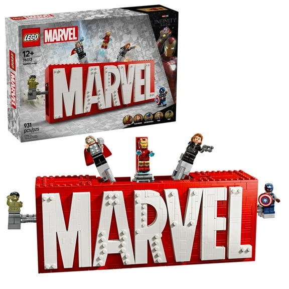 LEGO Marvel: MARVEL Logo & Minifigures Building Toy - Marvel Collectible Set for Kids, Boys and Girls, Ages 12  - Model Kit with 5 Minifigures - Gift Idea for Birthday - 76313