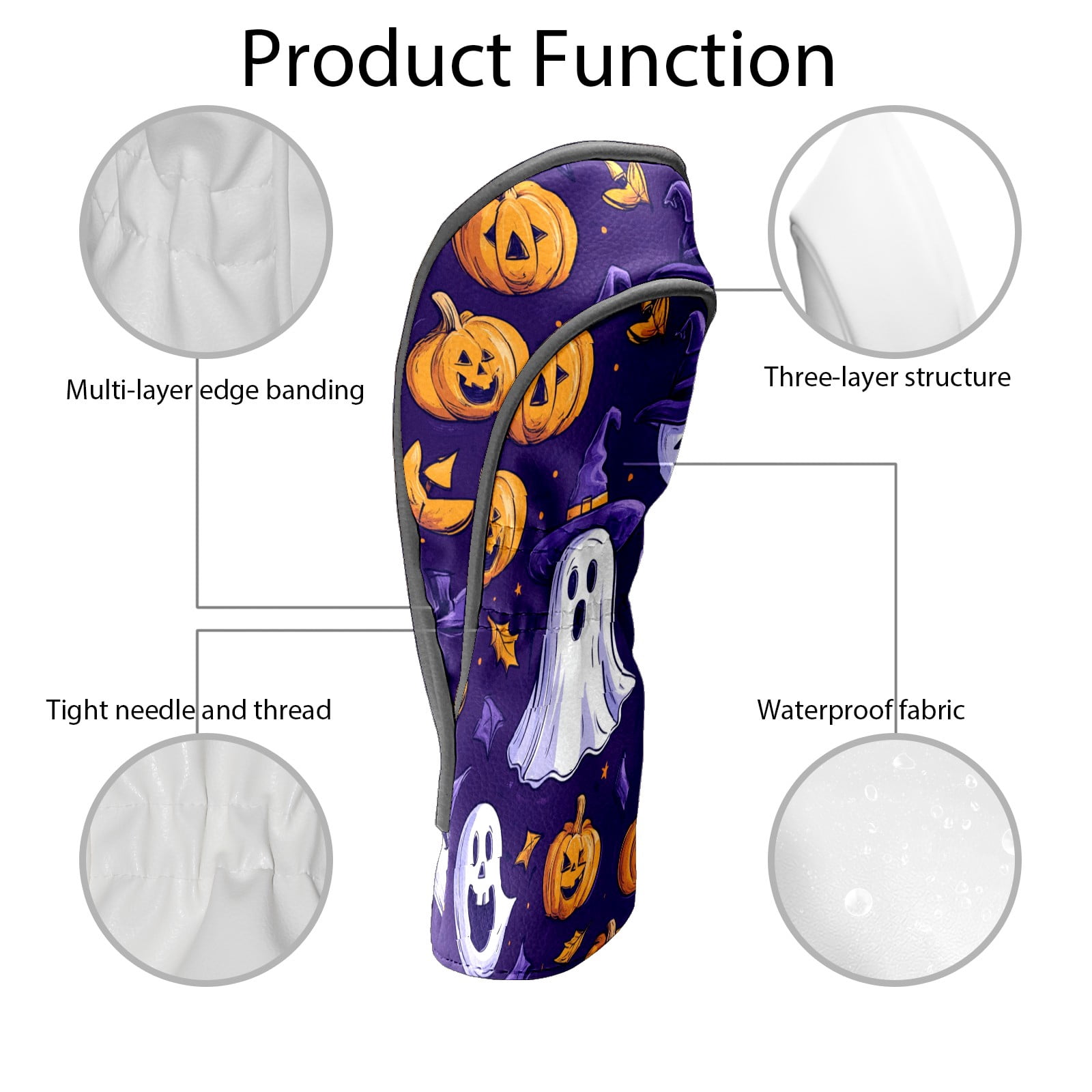 Golf Club Covers PU Leather Waterproof Head Covers for Fairway Woods Hybrids Halloween Party