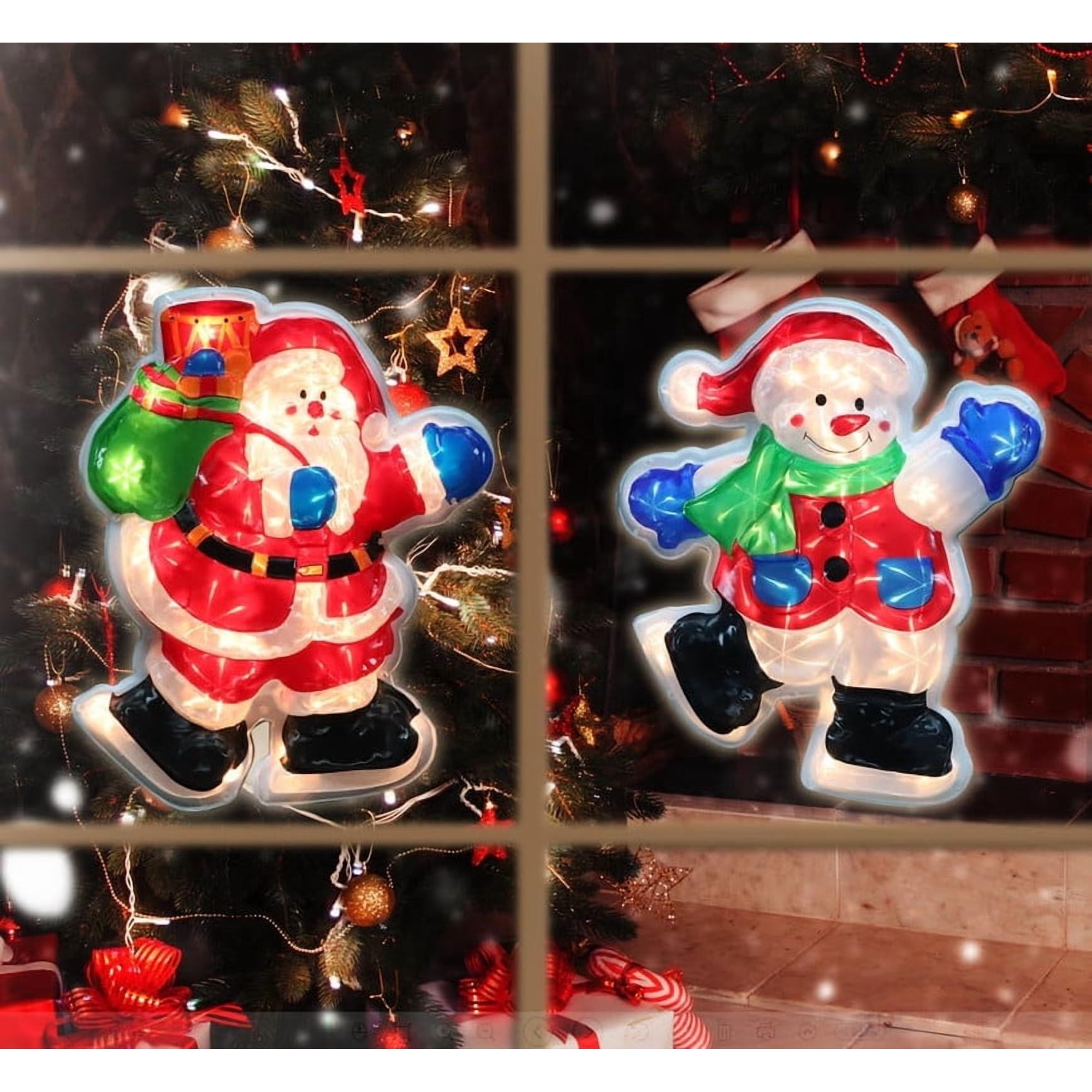 2-Pack Lighted Christmas Window Silhouette Decorations | Snowman & Santa Claus Designs | Indoor Decor for Window, Glass Wall