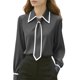 thumbnail image 3 of TaTaai Lapel Tie Solid Top Soft Comfortable Women's Casual Long Sleeve Fashion All Season Daily Party Work Versatile Shirt Gift, 3 of 6