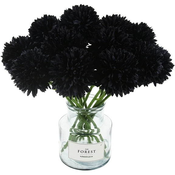Nvzi 12Pcs Artificial Chrysanthemum Flowers Faux Red Ball Flowers Burgundy Fall Flowers for Christmas (Black)