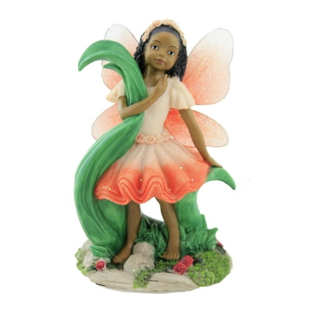 Black Art Child Fairy Red Polyresin Figurine Flowers 17403