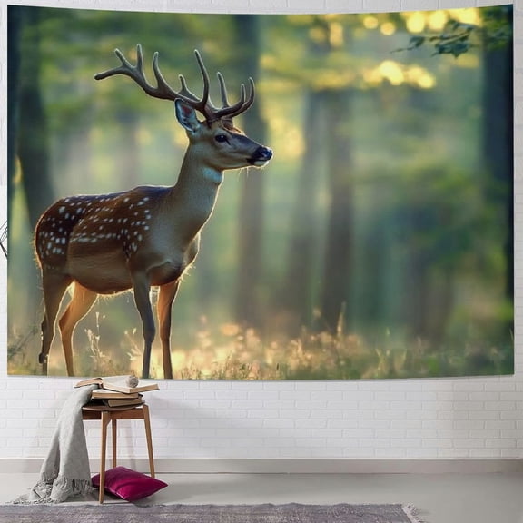 BCIIG Deer Forest Sunlight Tapestry Wall Hanging Unique Style for Home Wall Decor Art in Living Room Bedroom Apartment Farmhouse Dorm 40x30inch