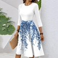 thumbnail image 4 of WTOBBY Women's Chic Floral Print Waistband Round Neck 3/4 Sleeve Dress, Flowy Midi Sundress with Comfort Fit for Daily Activities,Sky Blue 2XL, 4 of 5