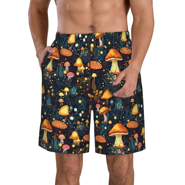 Balery Colorful Plants Mushroom Traje de Baño Estilo Hawaiano para Hombre, Shorts de Secado Rápido con Bolsillos-Large