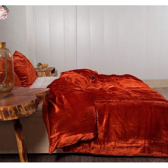 Thread Connect Velvet Duvet Cover King/Queen Size Comforter Set, Boho Bedding Sheets Crushed Velvet bedding sets Ties Closure, (1 Duvet Cover & 2 Pillowcases)