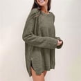 thumbnail image 4 of Breezora Haut à Manches Longues et Col Rond pour Femmes, Texture Gaufrée, Ourlet Fendu, Coupe Confortable, Chandail Décontracté, Blouse Extensible Douce, Taille P, Vert Noirâtre, 4 of 7
