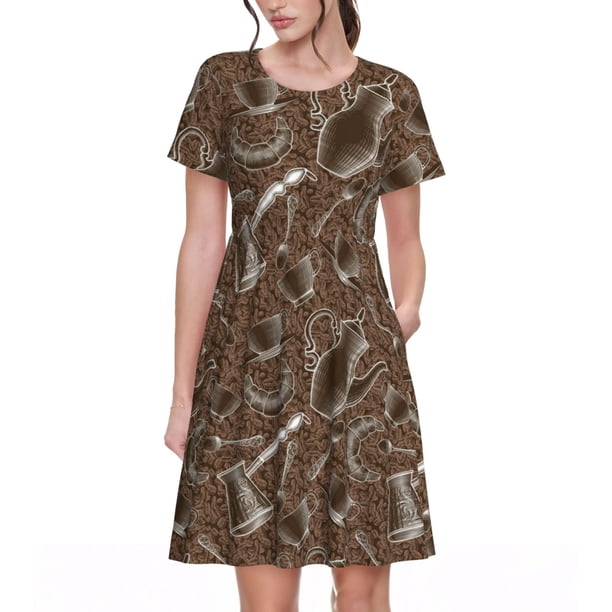 Balery Coffee pots Vestidos sueltos de manga corta para mujer, vestidos de verano 2025, vestidos casuales de corte A con vuelo.