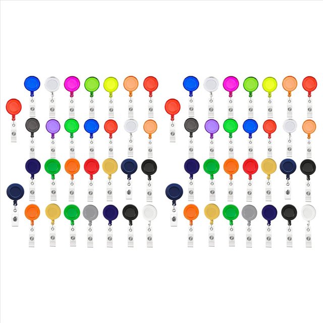 Retractable Badge Reels, 60 Pack Colorful Badge Clips Holders for Name ID Card Key Card,60 x Easy to buckle,Multicolor