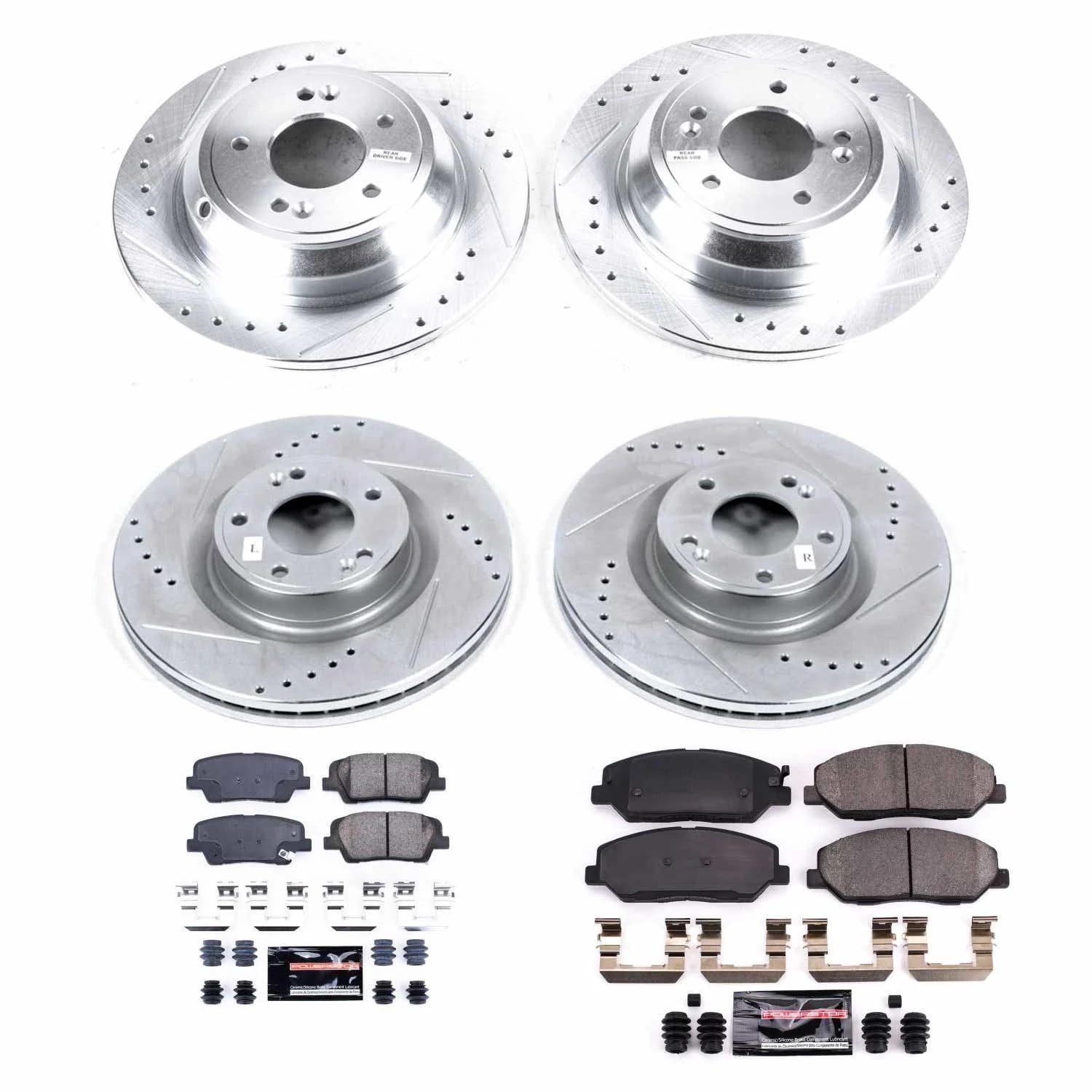 PowerStop Front and Rear Z23 Evolution Sport Carbon-Fiber Ceramic Brake Pad and Drilled & Slotted Rotor Kit Fits: HYUNDAI Select Models K5922