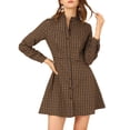 thumbnail image 5 of INSPIRE CHIC Women's Gingham Print Ruffle Mock Neck Button Down Long Sleeves Dresses XL Brown, 5 of 8