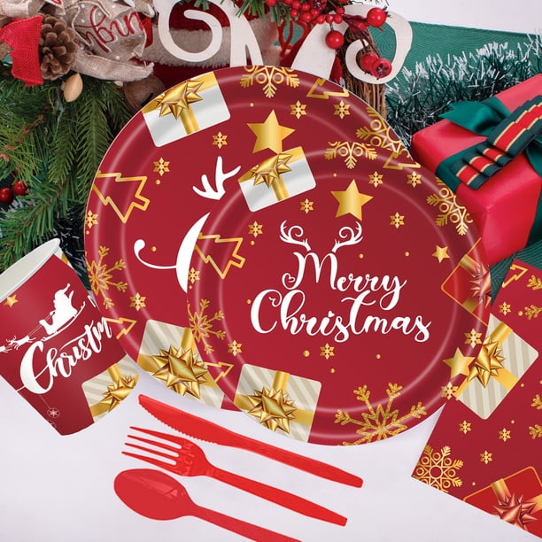 Ganfancp Christmas Themed Painting Holiday Disposable Tableware Party Supplies Holiday Party Decoration Set Christmas Decoration Disposable Tableware Ofertas Del Día 24*Platos de Papel de 9 Pulgadas,
