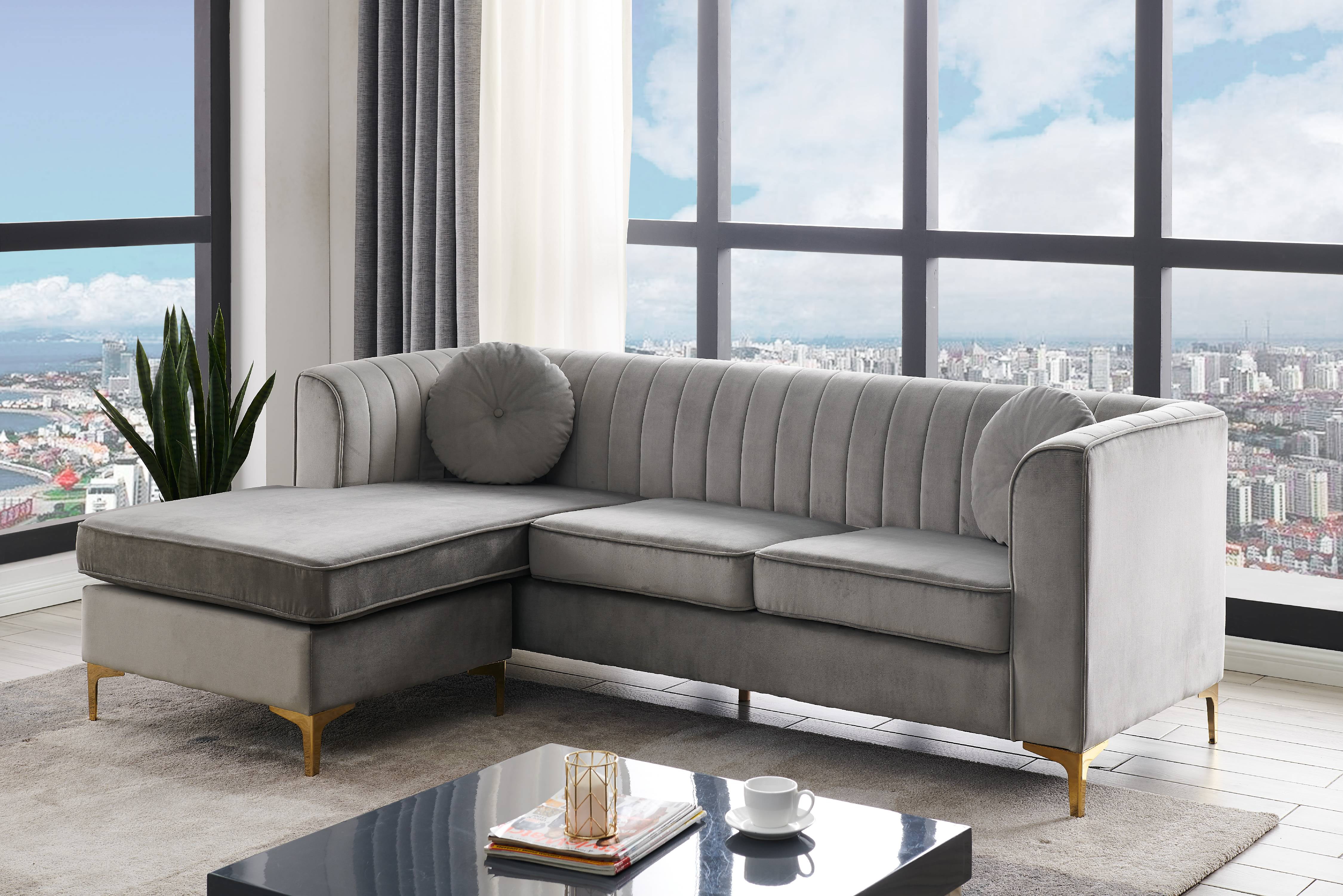 Chic Home Britannia Velvet Upholstered Modular Sectional Sofa, Grey