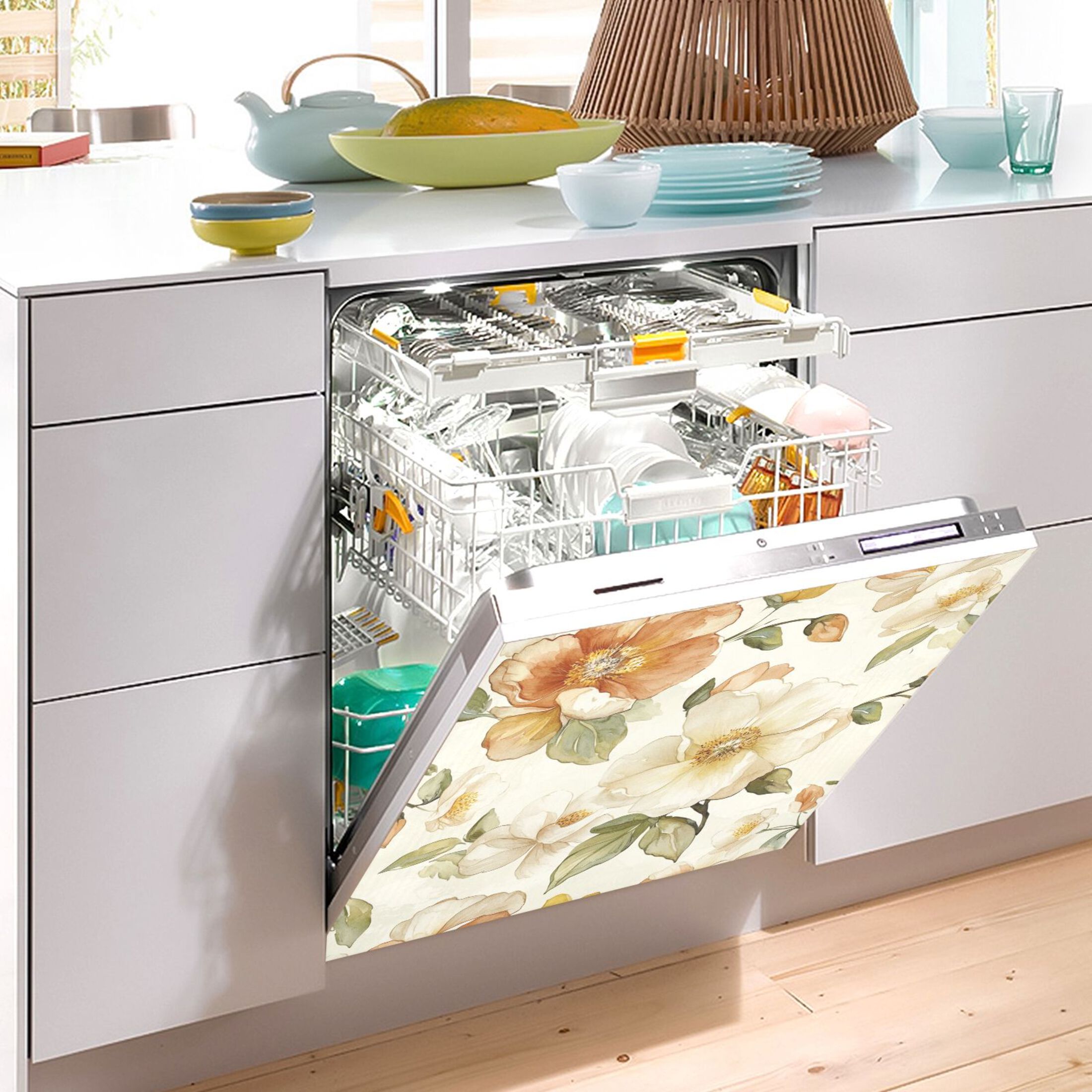 Dishwasher Magnetic Sticker 23x26 Inch Refrigerator Magnetic Sticker Washing Machine Magnetic Sticker Kitchen Panel Magnetic Sticker Home Decor Vibrant Gold Flowers
