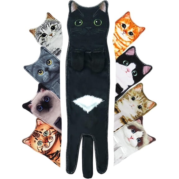 Funny Hand Towels - Cute Cat Decor Hanging Washcloths & Face Towels - Super Absorbent Soft - Housewarming, Birthday, Christmas Gifts for Women Cat Lovers