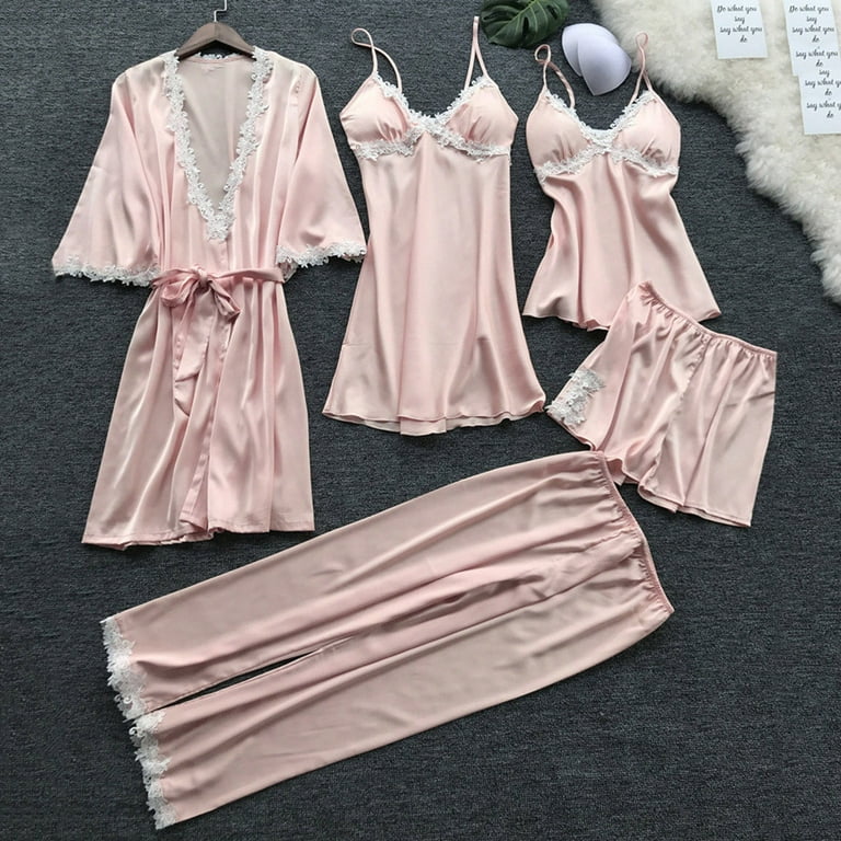 Outfmvch pajama sets for women 2 piece womens pajamas silk pajamas for  women Sleepwear Sets notch collar short sleeves Slim-Leg Solid color  Polyester