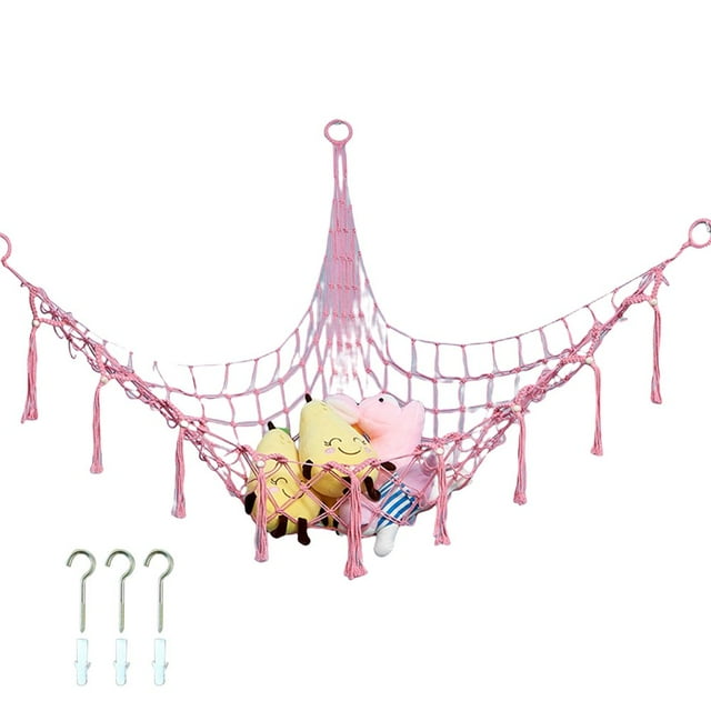 PENGXIANG 2Pcs Large Mesh Toy Net Handmade Braid Triangle Hanging Hollow Design Stuffed Animals Net Household Supply