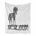 thumbnail image 1 of Odyssey Soft Flannel Fleece Throw Blanket, Monochromatic Greek Historical Wooden Horse Troy Image, Cozy Plush for Indoor and Outdoor Use, 60" x 80", Charcoal Grey and White, by Ambesonne, 1 of 6