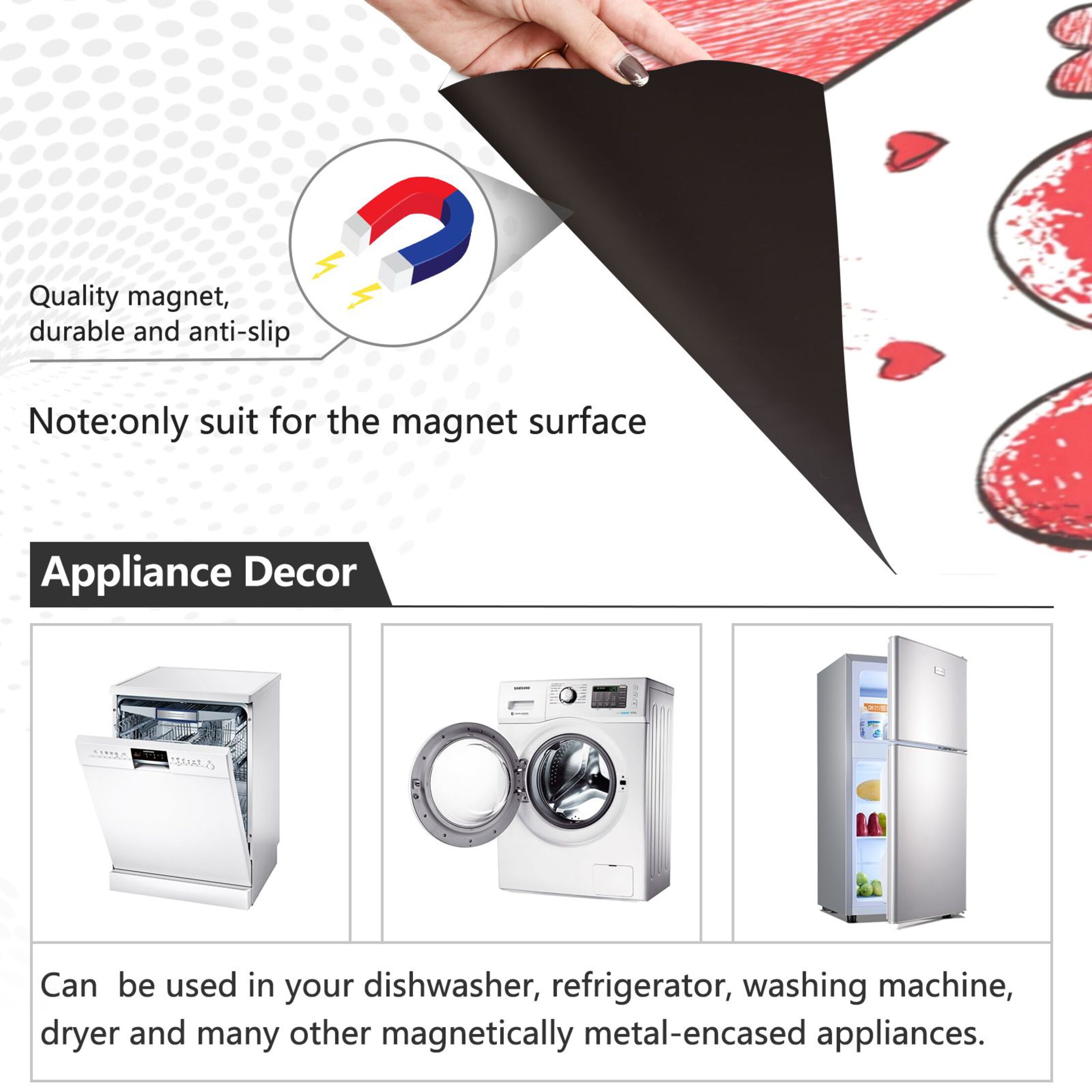 Dishwasher Magnetic Sticker 23x26 Inch Refrigerator Magnetic Sticker Washing Machine Magnetic Sticker Kitchen Panel Magnetic Sticker Home Decor Beautiful Lines Red Love