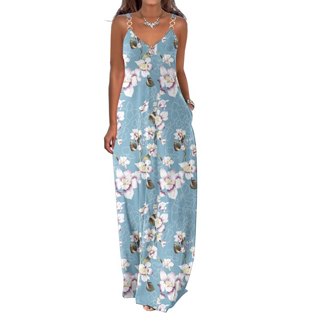SMihono Robe d'Été Bohème pour Femmes Grande Taille Robes d'Été pour Femmes Décontractées Boho Imprimé Cerceau Robe Longue Maxi de Plage avec Poches