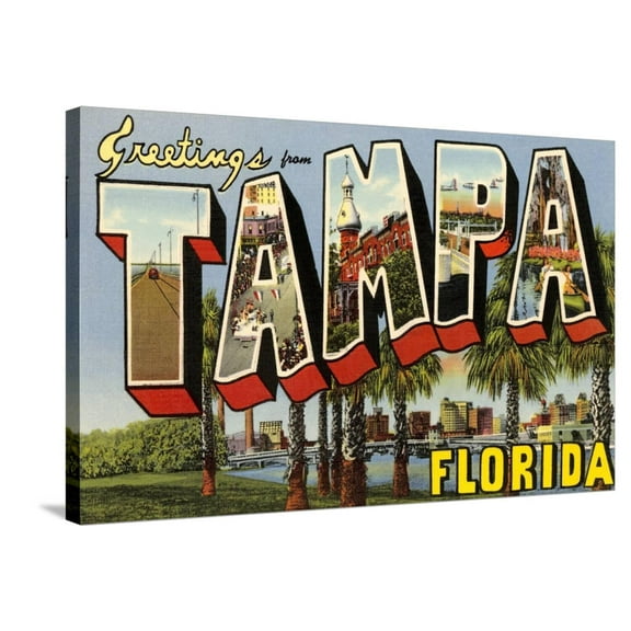 Art.com Greetings from Tampa, Florida Stretched Canvas Print Wall Art, 36" x 24"