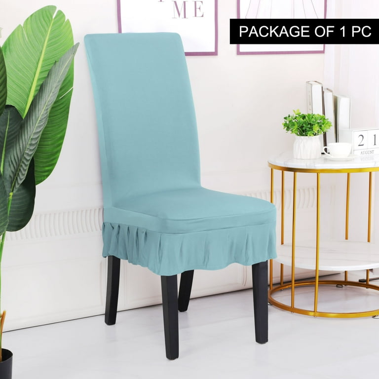 Unique Bargains Ruffled Skirt Dining Chair Cover Set Light Blue L