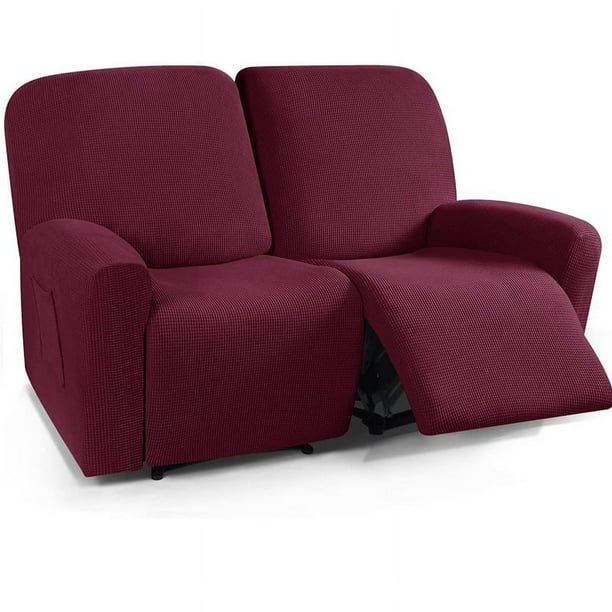 Nvzi Funda de sofá elástica de jacquard, funda de sofá de forro polar, funda de sillón reclinable para sala de estar, fácil de instalar, lavable, protector de sofá de 2 plazas (rojo oscuro)