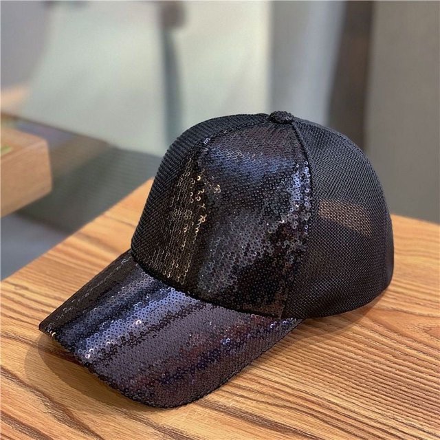 Gorra de béisbol de malla con lentejuelas de colores para mujer, gorra de béisbol de calle de moda, gorra de sol de verano transpirable de malla para primavera y otoño