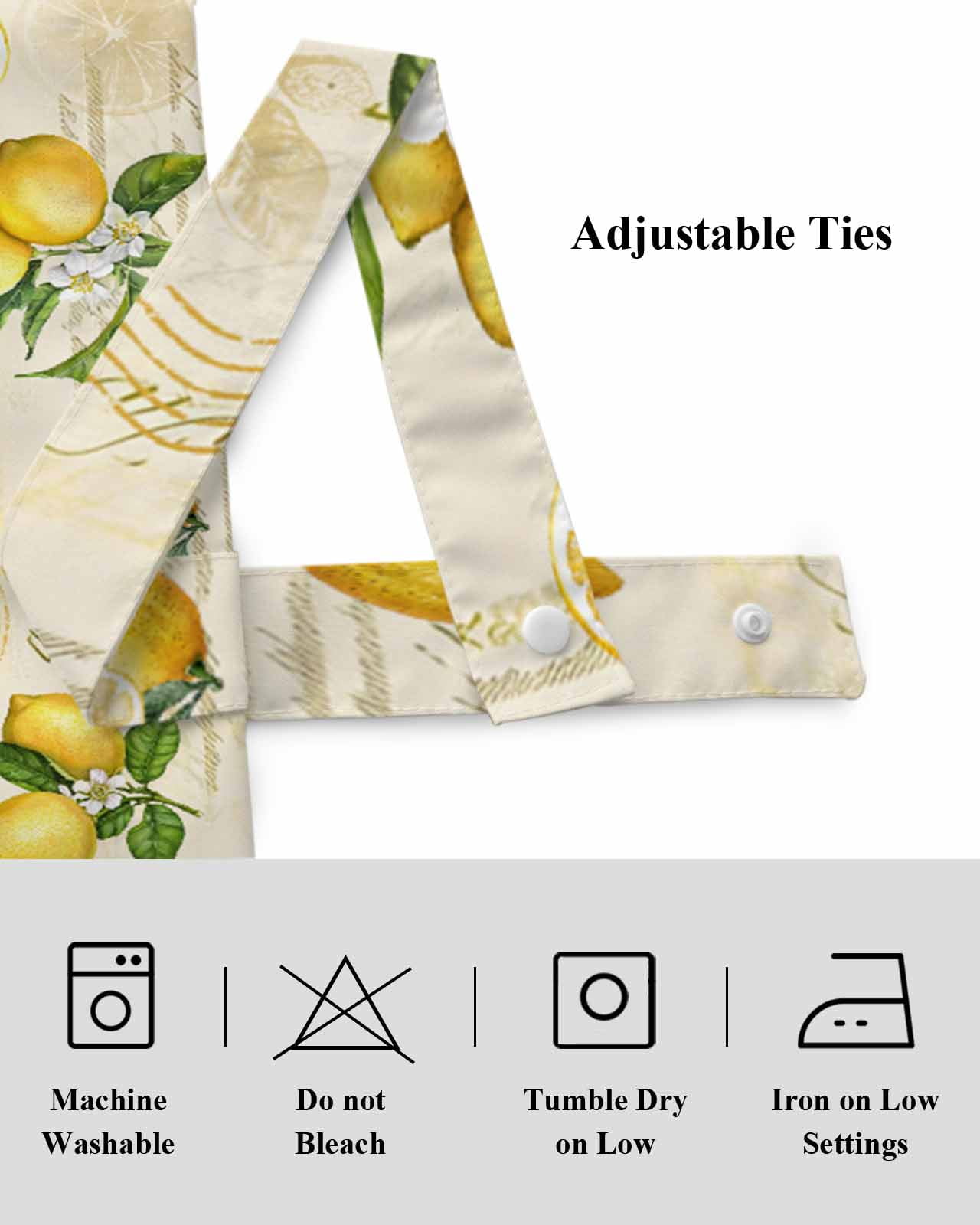 Vintage Lemon Tie Up Valances Curtain, Adjustable Kitchen Leaf Yellow Fruit Letter Background Farmhouse Valances for Windows Decor, Rod Pocket Short Curtains Set for Bedroom/Bathroom, 54"x18"
