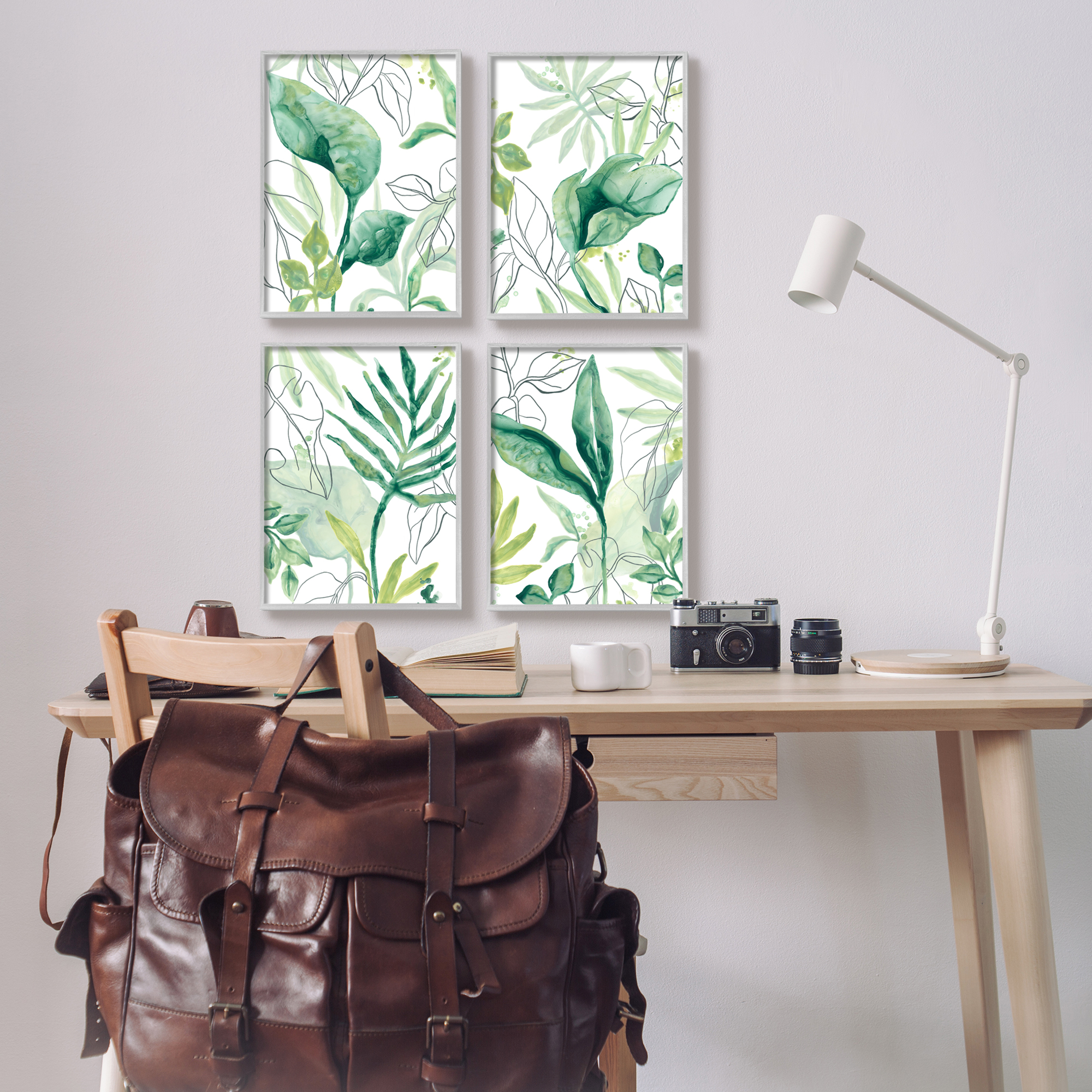 Stupell Industries Varied Green Tropical Plant Leaves Botanical & Floral Painting Gray Framed Art Print Wall Art, Set of 4