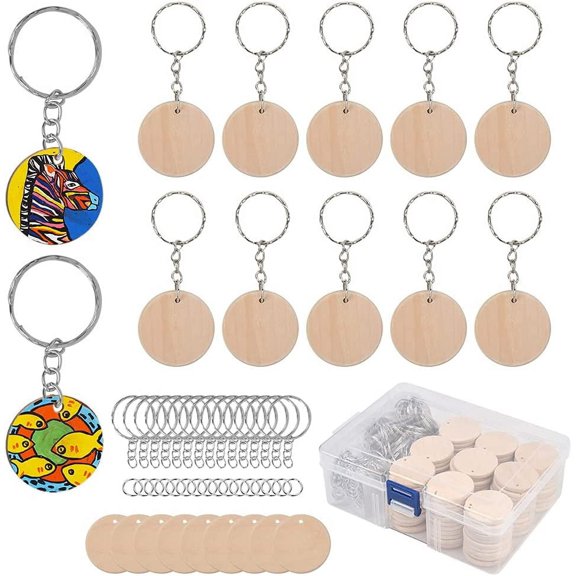 100Pcs Blank Round-Shaped Wooden Keychain Set, 1.5 inch Unfinished Discs Wooden Circles with 100Pcs Key Rings Personalized Wood Keychain Key Ring Key TagsKeychain Supplies for Craft Brown