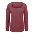 thumbnail image 4 of Cavosen Womens Dressy Tops and Blouses Long Sleeve Puff Sleeve Knitted Pullover T-Shirts Tunic Square Neck Solid Flowy Tops Vacation Blouse Stylish Loose Shirts Athletic Tees Red L, 4 of 6