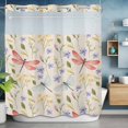 thumbnail image 6 of Spring Flowers No Hooks Shower Curtain with Snap-in Liner Watercolor Red Dragonfly Purple Yellow Floral Leaf Linen Texture Shower Curtains for Bathroom, Waterproof, Easy Install, Washable 72"x78", 6 of 9